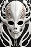Placeholder: 3d rendered organic white glossy plastic mask texture form inspired by HR giger, brain anatomy.HR giger style, single objects, abstract, scientific, black solid background, octane render, 8k post-production, artstation: award-winning: atmospheric: commanding: fantastical: clarity: 16k: ultra quality: striking: brilliance: stunning colors: amazing depth