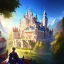 Placeholder: Clear focus, 8k, high quality, detailed, beautiful lighting, quiet European mountain village fantasy, Castle, Houses, Three,