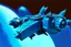 Placeholder: Blue Spaceship, Over Planet, Modern Spaceship, Blocky,