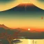 Placeholder: Ukiyo-e Style , mount fuji, sun set