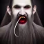 Placeholder: Vampire with yellow eyes with fleshy tentacle beard grey skin and vampire fangs and vampire bat nose as a Russian Orthodox