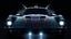 Placeholder: batmobile concept inspired from a 2025 ford mustang dark horse with a large elaborate spoiler and batman symbol style fins, batman symbol in grille, lower wind deflector. red stripes like 1960s adam west batmobile