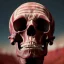 Placeholder: a picture of a dark, comedic, anatomically correct wall of red white and blue tightly packed stacked skulls of varying sizes and expressions, photo realistic, insanely meticulous, highly detailed, part of a collection of bones on display, 64k, dystopian, vray, anatomically correct, dystopian, horror, soviet retrofuturism