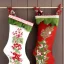 Placeholder: exquisite whimsical christmas stockings in embroidery hoop, intricate, highly detailed, linen and wood backdrop