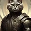 Placeholder: Character design, anthropomorphic cat dressed as a Shaolin, dark, evil, furious, epic, intricate details, finely detailed armor, silver, golden