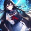 Placeholder: Clear focus, High resolution, Black long fluffy hair, purple eyes, wearing a sailor uniform, shattered rainbow in triagle formation