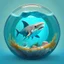 Placeholder: A cute little Shark in a small circular fish tank.