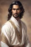 Placeholder: realistic arab prince, late thirties, shoulder-length hair, handsome, modern, in traditional Omani clothing