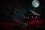 Placeholder: Creepy trees, creepy night, moon, cabin, red flowers, background pc