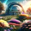 Placeholder: Futuristic country house science fiction hyper-realistic flower garden warm weather 8k