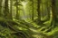 Placeholder: Peder Mork Monsted style, mossy oak tree, forest road,