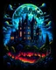 Placeholder: Moon, halloween night, shadowy old isometric castle surrounded by cemetery garden in the background,HDR,UHD,8K, best quality, masterpiece, Highly detailed, ultra-fine painting, Urban Pulse::2 Street Art, deconstructionism, typographic expression, vibrant colors, urban surrealism, synthwave:: t-shirt vector, center composition graphic design, plain background::2 mockup::-2 --upbeta --ar 1:1