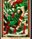 Placeholder: two elves. woman and man. Christmas scene. poster. marvel comic. low-key