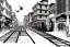 Placeholder: Hanoi train Street+Hanoi train Street+bologna portici+Gothic city+ BioShock+Dishonored+Bloodborne+trieste+Edinburgh+Chicago+victorian London+decòpunk Skyscraper+ +steampunk+biopunk+, croquis architecture, city drawing, perspective drawing, point perspective, architecture croquis drawing