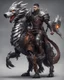 Placeholder: A combination of a dragon and a wolf and a commander riding on it Warrior warrior with leather and metal clothes and robotic metal