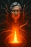 Placeholder: satoshi nakamoto in the mining hole, Fire theme art, Dark moody night atmosphere, , 8K, close-up face, anatomically perfect face, oak tree roots, ignore NSFW