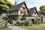 Placeholder: A square medieval homestead surrounded by a 6' high stone wall. At the front there is a double gate made of wood with a stone arch above it. Inside the compound a stone and wood 2 story house with a dutch door and a yellow thatched roof with chimneys at either end. Attached to the house is a 4 story high tower house with smaller attached enclosed stair running up the side of the tower. Inside the compound opposite the house is a 2 story stone barn with thatched roof. Attached to side of the ba