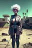 Placeholder: cyberpunk saggy saggy granny woman, abandoned sci-fi town, future, sci-fi