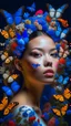 Placeholder: a woman with porcelain skin, surrounded by delicate porcelain flowers and butterflies evoking a sense of ethereal beauty, perfect composition, Insanely detailed, Hyperrealistic, splash art, concept art, mid shot, intricately detailed, color depth, dramatic, 2/3 face angle, side light, colorful background