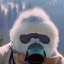 Placeholder: subject = (Yeti in a mask) background = (wildfires, mountains, fires, smoke, disaster)