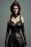 Placeholder: Julia Roberts as evil queen in black leather, leather, busty, cleavage, angry, rage, stern look. character design by cory loftis, fenghua zhong, ryohei hase, ismail inceoglu and ruan jia. unreal engine 5, artistic lighting, highly detailed, photorealistic, fantasy