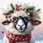 Placeholder: festive Whimiscial sheep in snow, with lights dressed for Christmas in holiday sweater