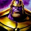 Placeholder: fullbody portrait in oil on canvas of Thanos with Big Golden Hulkbuster armor, intense stare, masterpiece, realistic, intricate detail, sci-fi fantasy style, volumetric lighting, particles, highly detailed ,cinematic , deep colours, 8k, by Kaare Andrew and Robert E Howard and Ken Kelly