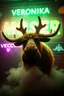 Placeholder: An big female moose with big eyes "Veronika Moser" performing at dance club, her name is "Moser" HAIRY FRUITS EVERYWERE On stage, Green Neon lights and smog, and "VERONIKA MOSER" big sign on the wall