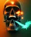 Placeholder: broken skull. black background. smoke and explode. particles in air. teal and orange. abstract. beksinski.