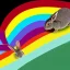 Placeholder: A rabbit is sliding on the rainbow.