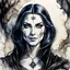 Placeholder: ink wash and watercolor etching of a dark medieval female sorceress , with highly detailed facial features ,in the style Ann Chernow, with a fine art aesthetic, highly detailed , realistic , 4k UHD cinegraphic quality