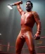 Placeholder: Man, wrestling, naked torso, breeches, tights, suspenders, retro style, 80s, hot ambient, photo studio, red, gold, vibrant color, gradient, highly detailed, art stations, concept art, smooth, unreal engine 5, god rays, ray tracing, RTX, lumen lighting, ultra detail, volumetric lighting, 3d, finely drawn, high definition, high resolution.