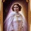 Placeholder: hyperspace background, complete and photo realistic detailed head to waist stunning photo realistic portrait of carrie fisher as Princess Leia in star wars with photo realistic minimal updo hair by Mandy Jurgens and mucha and Richard Schmid and chuck close and chie yoshii, extraordinary and detailed ceremony dress of star wars,brown eyes