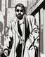 Placeholder: a young man who looks like hans gruber wearing a heavy coat and red sunglasses staring with an irritated look on his face