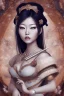 Placeholder: a wonderfull woman hitomi tanaka, full body, geisha fantasy, big curves, voluminous long black hair, ultradetailed fine art photo of a indian, weet face portrait, snow flakes parti