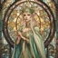 Placeholder: stained glass motif by Alfons Mucha, Lady Gaga as an elf princess in an elven kingdom, HD 4K ultra high resolution, photo-real accurate