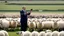 Placeholder: George w bush at podium speaking to large field of sheep