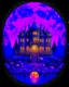 Placeholder: Moon, glowing purple hues night, shadowy old mansion surrounded by cemetery garden, dark forest in the background,HDR,UHD,8K, best quality, masterpiece, Highly detailed, ultra-fine painting, Urban Pulse::2 Street Art, deconstructionism, typographic expression, vibrant colors, urban surrealism, synthwave:: t-shirt vector, center composition graphic design, plain background::2 mockup::-2 --upbeta --ar 1:1