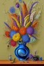 Placeholder: melted flowers in a glass vase, melted family pictures on the wall in the style of Salvador Dali's with green, blues, orange and purples, surrealism style