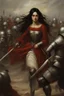 Placeholder: Oil painting Knights and princess wearing a dark red dress and long black hair Very in a battlefield