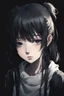 Placeholder: emotionless, numb, sad anime girl portrait with dark black background