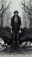 Placeholder: black vein, human veins, mixing together a lot of them, like a forest, big and small veins a lot of them, a crow standing a wolf