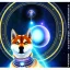 Placeholder: shiba inu starry eyes, psychic ethereal orbs, spaceforce collar