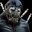 Placeholder: Ape earing Bane mask, visually stunning, trending on sci-fi forums and websites, explores the limits of technology and humanity, thought-provoking theme