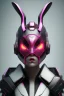 Placeholder: Portrait Sweet Rabbit ceramic mask, vampire, pink suit, cyberpunk, photo studio, black background, unreal engine 5, concept art, ray tracing, lumen lighting, ultra detail, volumetric lighting, 3d.