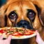 Placeholder: A dog eating pizza