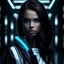 Placeholder: portrait of an attractive futuristic young brunette