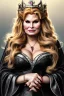 Placeholder: painting of jennifer coolidge as evil queen in black leather, feminie, angry, stern look on her face, volouptous, busty, cleavage, emperious, mature, highly detailed, digital painting, artstation, concept art, smooth, sharp focus, illustration, art by gaston bussiere and alphonse mucha