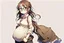 Placeholder: full body of a brown haired anime manga pregnant girl with eyeglasses