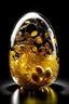 Placeholder: A human made out of translucent plastic or glass, encapsulating a dynamic arrangement of vibrant, golden egg yolks and the white substance of eggs within. This design should give the impression that the mans interior is filled with a swirling, fluid mixture of egg components, visible through the clear outer shell. The style should look like a perfect 3d Render, on black background. The rim light on the character makes is stand out from the background.